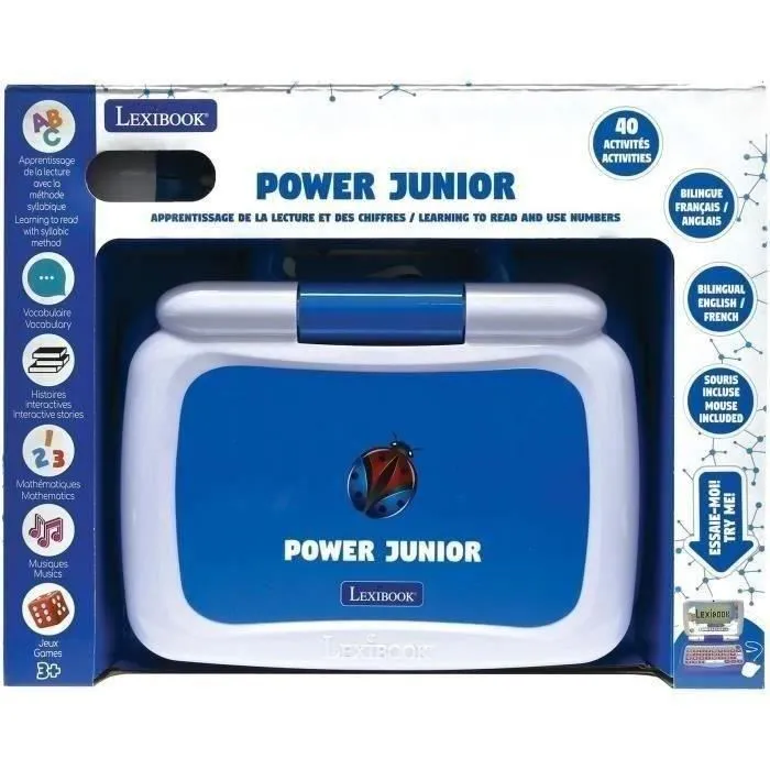 Lexibook - Ordinateur portable éducatif parlant bilingue Français/Anglais pour enfants - 40 activités en 6 catégories : ABC, 123, ChatFun, Jeux, Musique