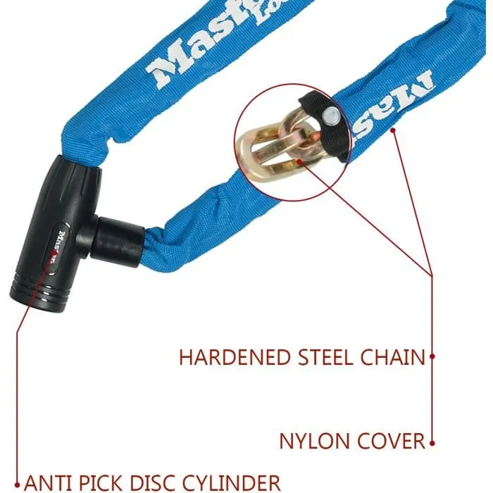 Master Lock 8391EURDPROCOLB - Chaîne antivol vélo 90 cm acier cémenté avec clé, gaine nylon, résistante coupe et anti-crochetage