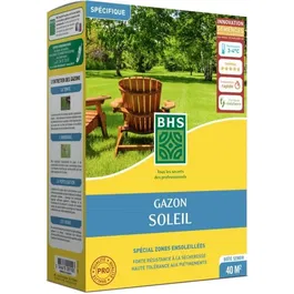 BHS Gazon Soleil - Semence de gazon pour pelouse résistante à la sécheresse et au climat méditerranéen - Enrobage blanc pour répartition optimale - 1 kg