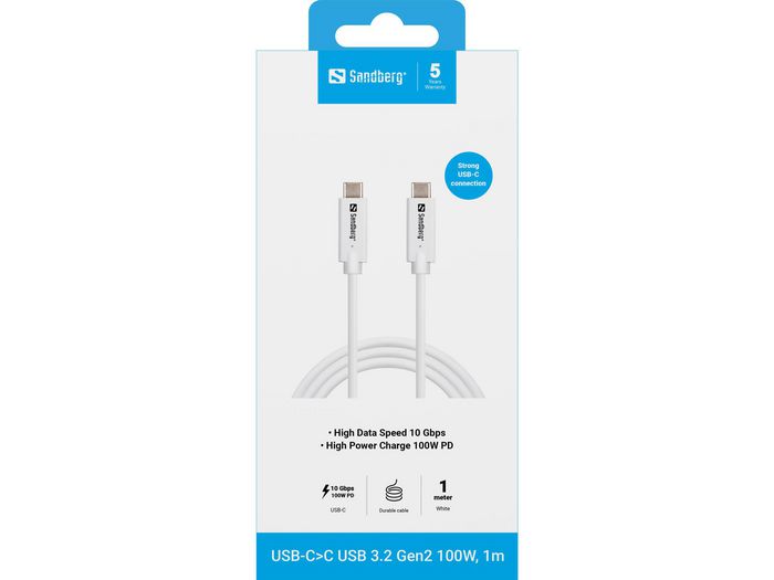 Sandberg - Câble USB-C vers USB-C USB 3.2 Gen 2 - 10 Gbps - Charge PD 100W - 1 mètre Sandberg - Câble USB-C vers USB-C USB 3.2 Gen 2 - 10 Gbps - Charge PD 100W - 1 mètre