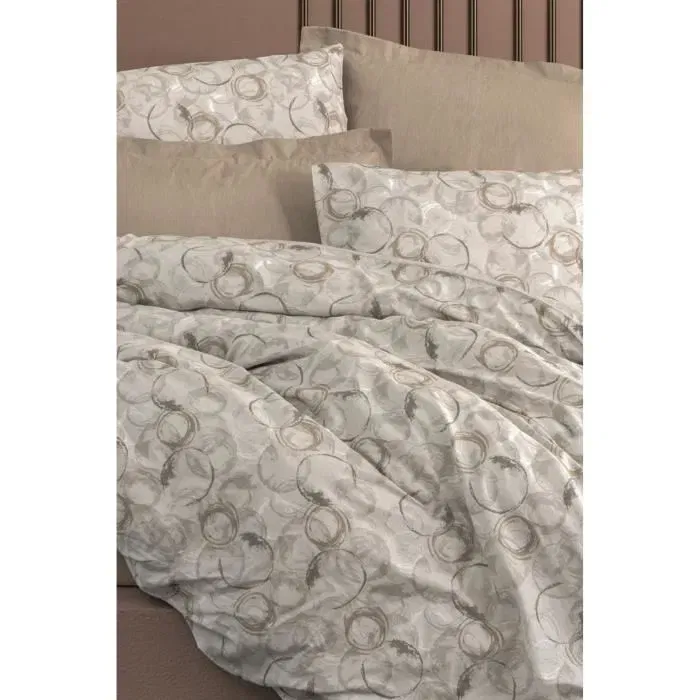 Ensemble de literie, housse de couette 220 x 240 cm + 2 taies d'oreiller 60 x 60 cm, 100% coton renforcé, beige, idéal King Size