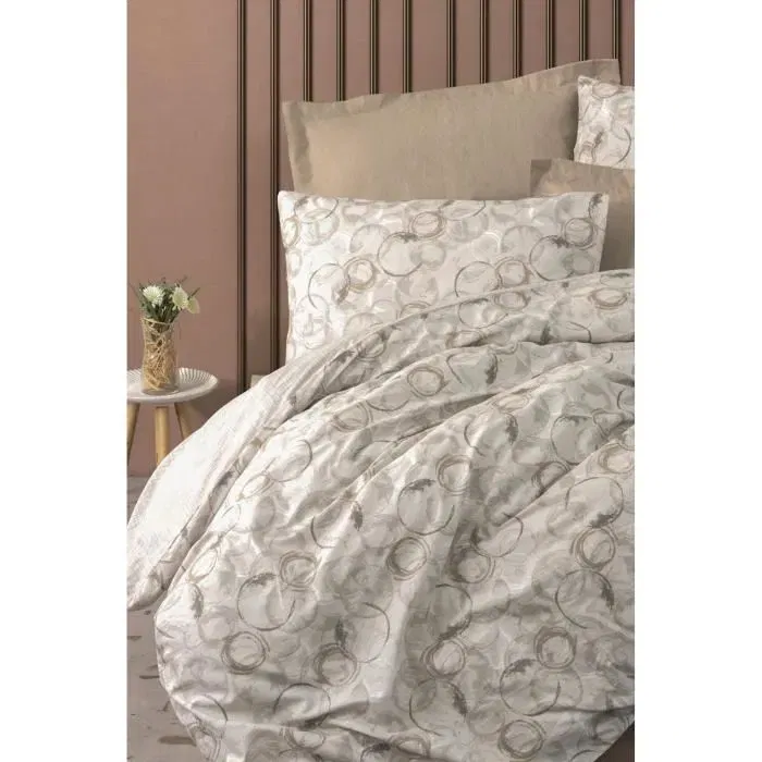Ensemble de literie, housse de couette 220 x 240 cm + 2 taies d'oreiller 60 x 60 cm, 100% coton renforcé, beige, idéal King Size