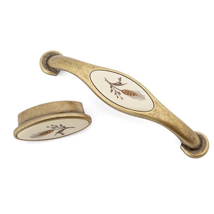 Giusti Tirador y Pomo Modèle Oasis - Poignée de porte ou bouton en porcelaine avec finition marbre ivoire et bronze, distance de 128 mm Giusti Tirador y Pomo Modèle Oasis - Poignée de porte ou bouton en porcelaine avec finition marbre ivoire et bronze, distance de 128 mm