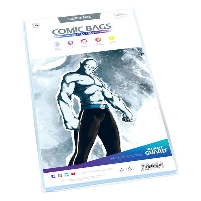 Ultimate Guard Comic Bags Resealable (100) - Silver Size Ultimate Guard Comic Bags Resealable (100) - Silver Size