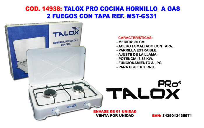 TALOX PRO MST-GS31 Réchaud à gaz 2 foyers avec couvercle TALOX PRO MST-GS31 Réchaud à gaz 2 foyers avec couvercle