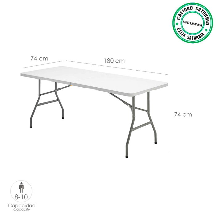 SATURNIA Mesa Plegable Rectangular HDPE 180x74x74 cm Blanco SATURNIA Mesa Plegable Rectangular HDPE 180x74x74 cm Blanco