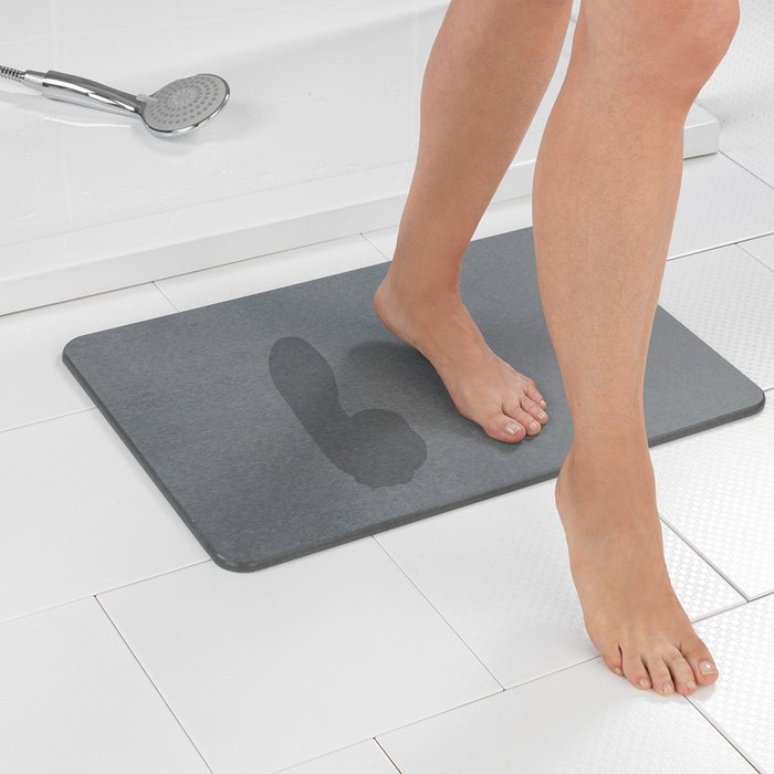 Wenko Tapis de bain en diatomite antidérapant gris 60 x 39 cm absorbant antibactérien