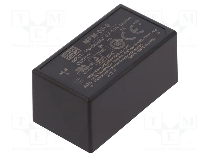 MEAN WELL MPM-05-5 Convertisseur AC/DC 5W 5V DC MEAN WELL MPM-05-5 Convertisseur AC/DC 5W 5V DC