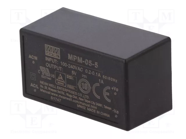 MEAN WELL MPM-05-5 Convertisseur AC/DC 5W 5V DC MEAN WELL MPM-05-5 Convertisseur AC/DC 5W 5V DC