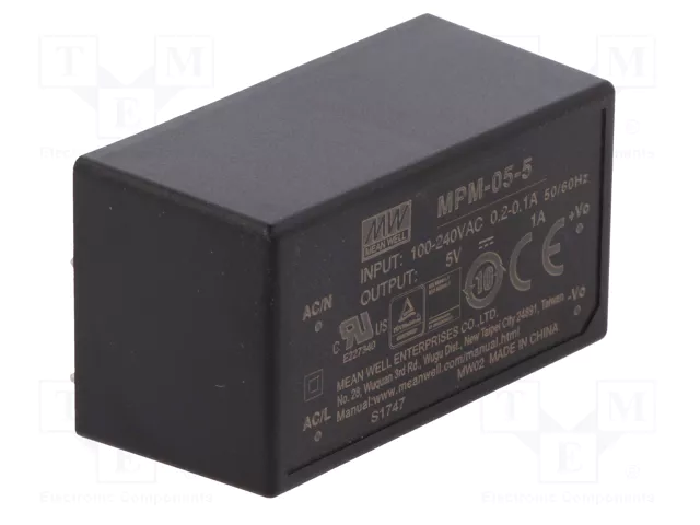 MEAN WELL MPM-05-5 Convertisseur AC/DC 5W 5V DC MEAN WELL MPM-05-5 Convertisseur AC/DC 5W 5V DC