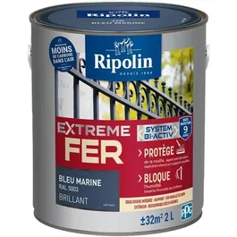 RIPOLIN - Sous-couche peinture antirouille pour métal, Bleu Marine RAL 5003 brillant, Facile à appliquer - Boîte de 2 Litres