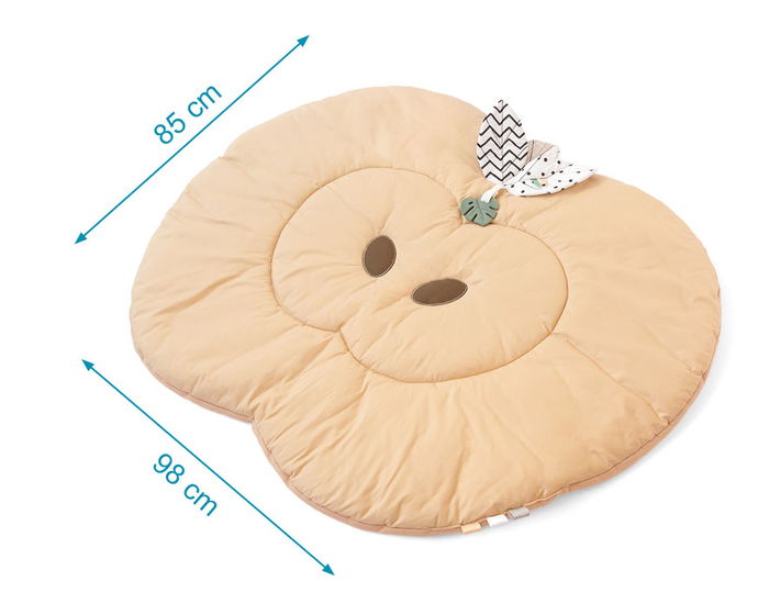 KioKids Couverture d'éveil sensoriel en forme de pomme pour bébé à partir de 2 mois, avec mordador crépitant et étiquettes de tissu, en coton et polyester, couleur beige