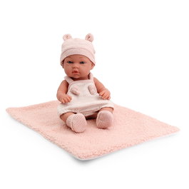 Tachan - Bébé réaliste 30 cm avec ensemble tricoté rose (bonnet, bavoir, chaussons) et couverture - Jouet d'imitation - Recommandé à partir de 3 ans