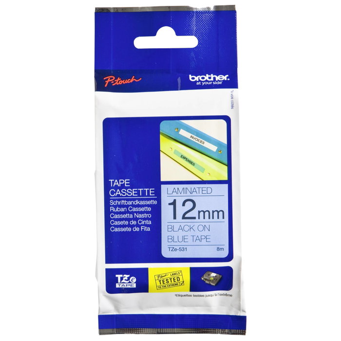 Brother TZe-531 Ruban de marquage laminé 12 mm Bleu/Noir, 8 m