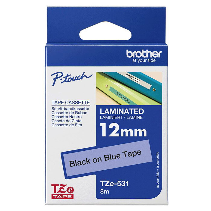 Brother TZe-531 Ruban de marquage laminé 12 mm Bleu/Noir, 8 m