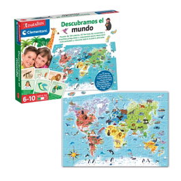 Clementoni Descubramos El Mundo 55446 Puzzle Carte du Monde Animaux +6 Ans