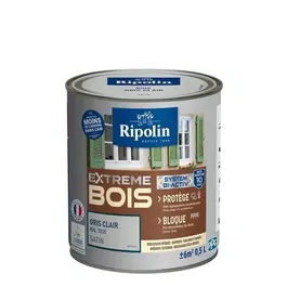 Ripolin Peinture Bois Satin Haute Protection 10 ans, Gris Clair - Application directe sans sous-couche, intérieur/extérieur, certifiée EU Ecolabel A+, ultra couvrante