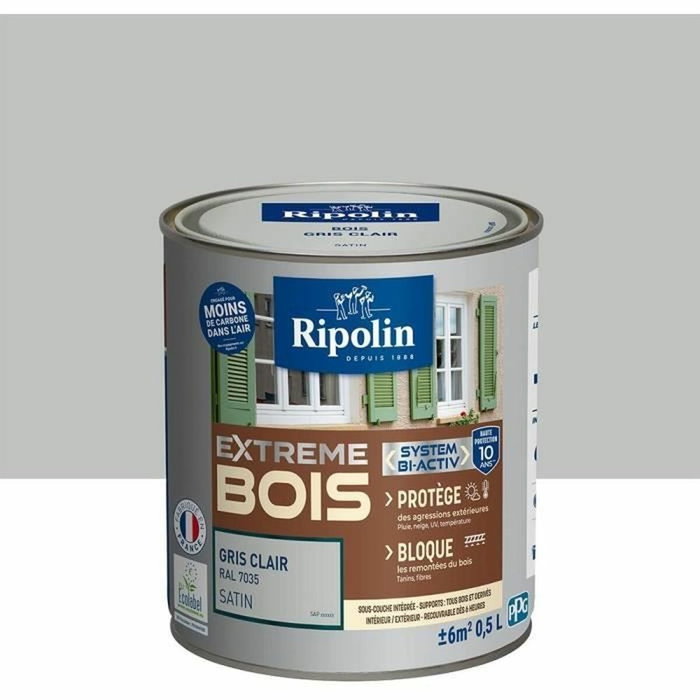Ripolin Peinture Bois Satin Haute Protection Gris clair