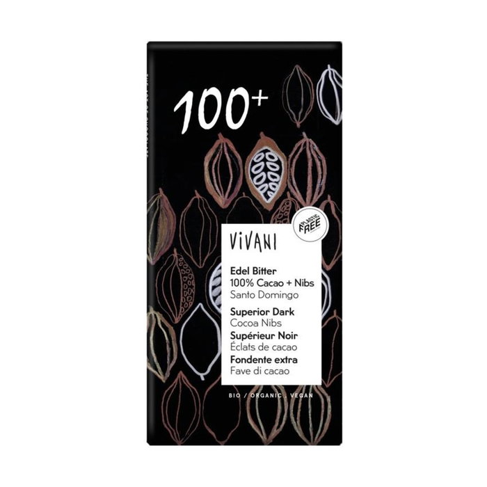 Vivani Chocolat noir supérieur 100% avec nibs de cacao bio 80g Vivani Chocolat noir supérieur 100% avec nibs de cacao bio 80g