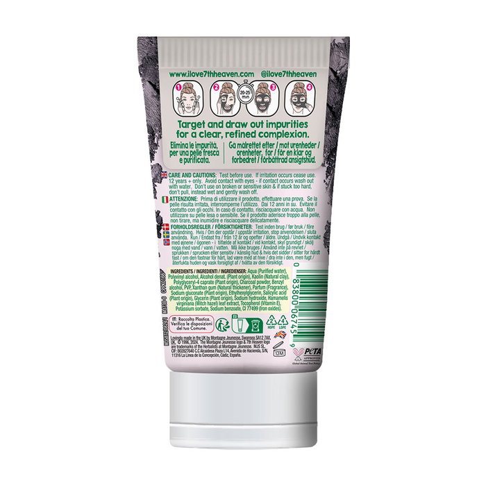 7Th Heaven Masque Visuel Tube Pelable au Charbon Noir, Peau Claire et Éclatante, 50 ml