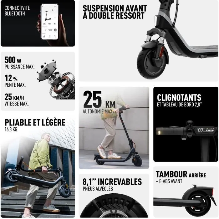Segway E2 plus II Trottinette Électrique 500 W, Roues 8 Pouces, Pour Mobilité Urbaine et Trajets Quotidiens