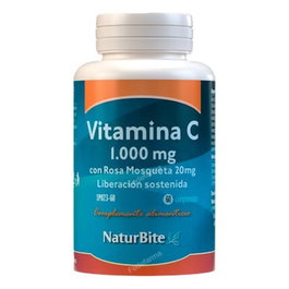 Naturbite Vitamine C 1000 mg avec Rose Musquée 20 mg - 60 Comprimés pour Immunité et Antioxydant