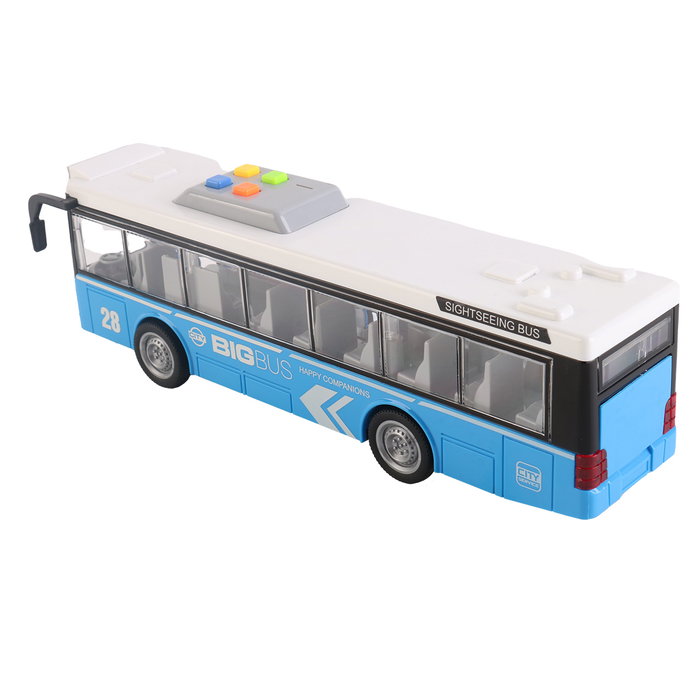 Tachan Autobus touristique rouge à impulsion avec son et lumières 1:16, fonctionne avec 3 piles AG13 incluses, pour enfants de 3 ans et plus
