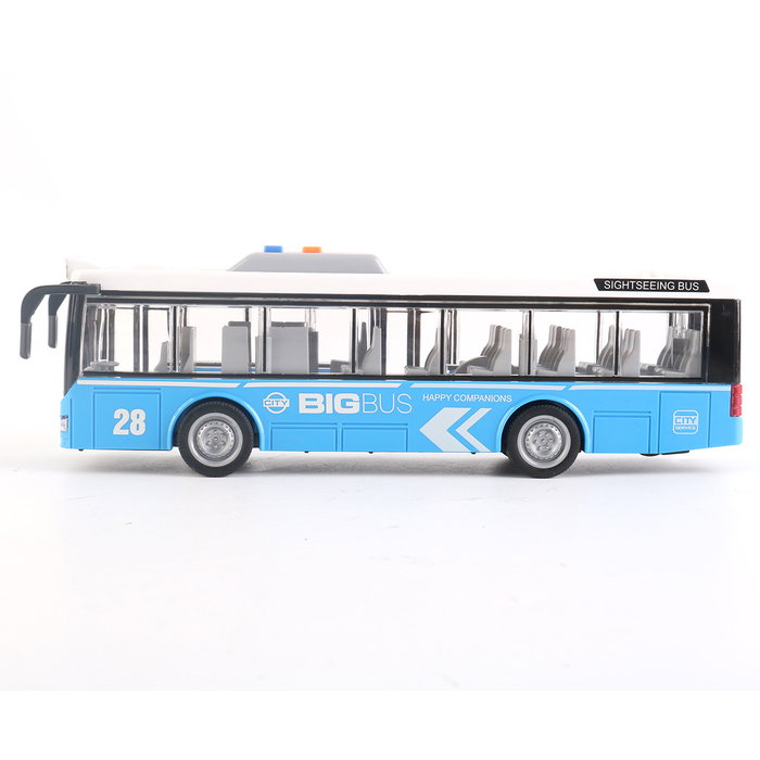 Tachan Autobus touristique rouge à impulsion avec son et lumières 1:16, fonctionne avec 3 piles AG13 incluses, pour enfants de 3 ans et plus