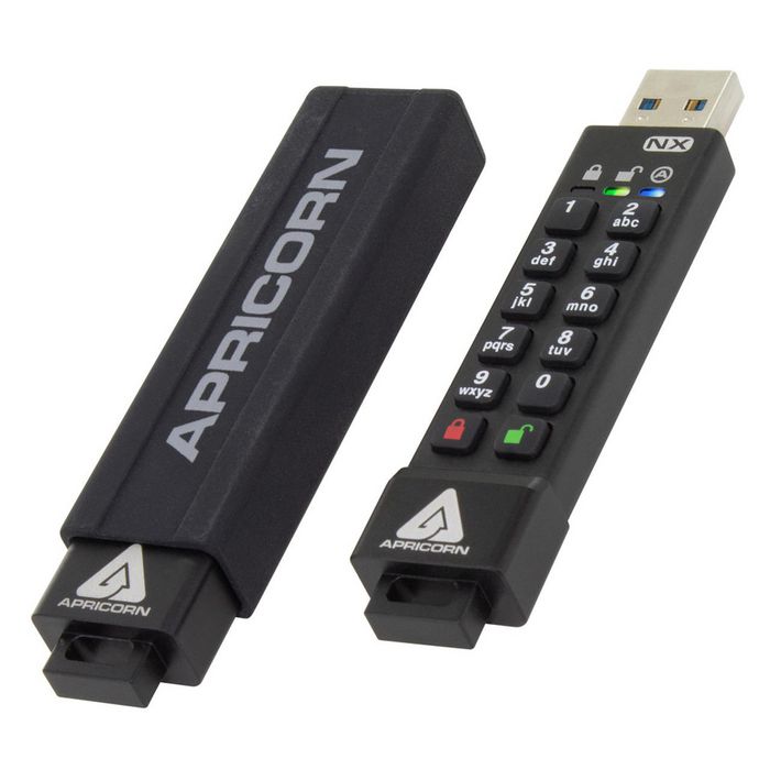 Apricorn Secure Key 4G 16GB, clé USB 3.2 Gen1 chiffrée 256-bit AES avec clavier PIN, FIPS 140-2, IP67, jusqu'à 77 MB/s en lecture