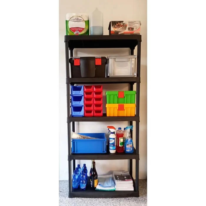 TOOD ETA 845 Étagère de Rangement 5 Tablettes Plastique 80 x 39 x 180 cm Noir - Meuble Organisateur pour Outils et Accessoires