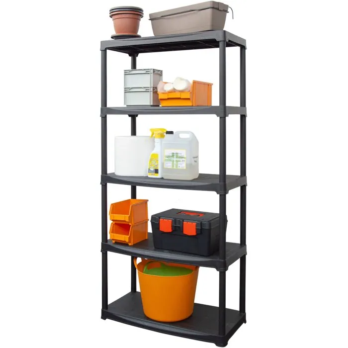 TOOD ETA 845 Étagère de Rangement 5 Tablettes Plastique 80 x 39 x 180 cm Noir - Meuble Organisateur pour Outils et Accessoires