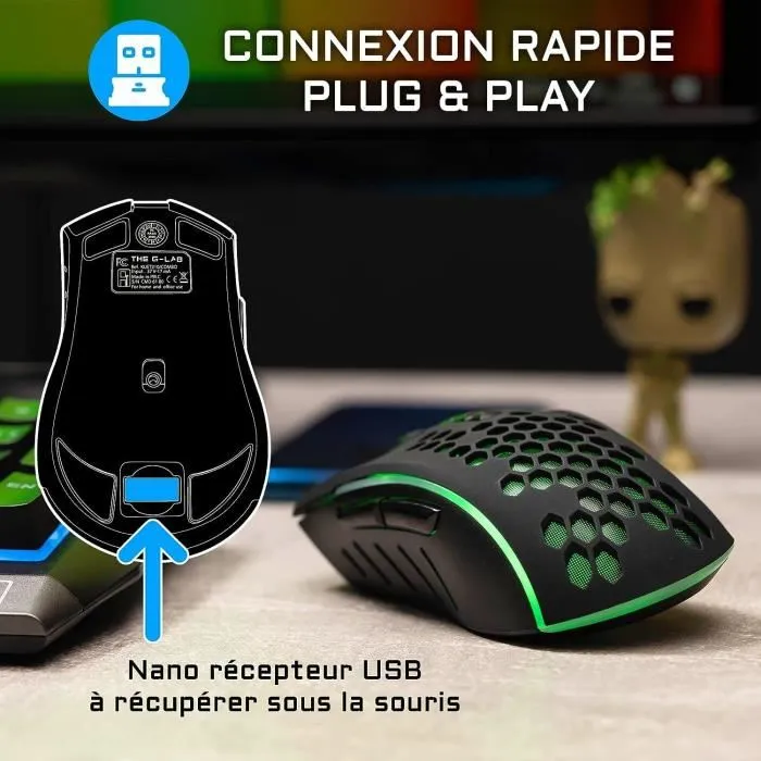 The G-Lab Combo Tungsten - Pack Gamer 2 en 1 avec Clavier et Souris Sans Fil RGB, Autonomie 30h, Souris 2400 DPI