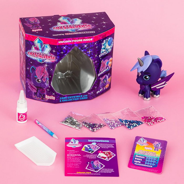Crystalverse Classic Figura Unicornio Galáctico 11 cm avec 1500 Cristaux - Collection Aléatoire