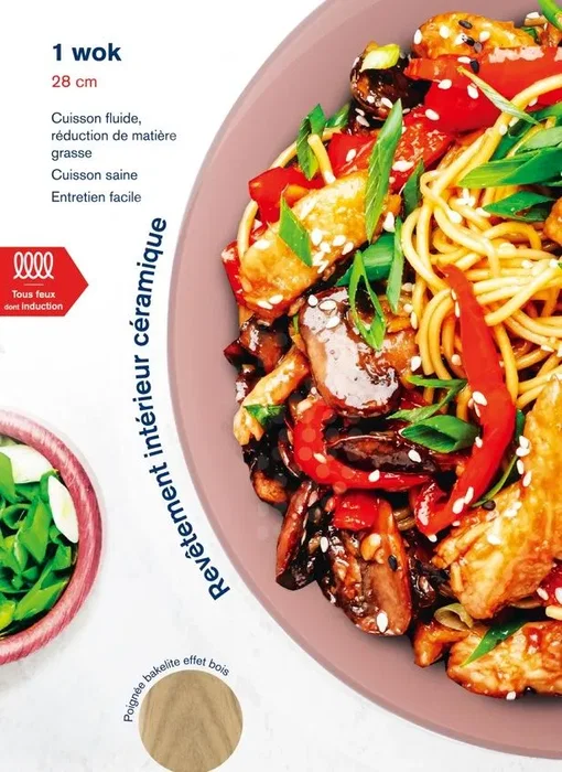 Arthur Martin AM4944 - Wok en aluminium à revêtement céramique antiadhésif Ø 28 cm - Compatible tous feux dont induction - Rose