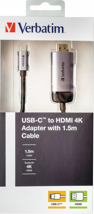 Verbatim Adaptateur USB-C vers HDMI 4K UHD avec Câble 1.5 m, Compact, pour Ordinateur Portable et Smartphone Verbatim Adaptateur USB-C vers HDMI 4K UHD avec Câble 1.5 m, Compact, pour Ordinateur Portable et Smartphone