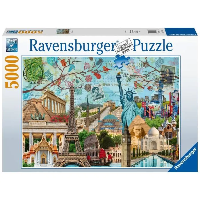 Ravensburger Puzzle 5000 Pièces 17118 - Carte Postale des Monuments du Monde, pour Adultes et Enfants à Partir de 14 Ans