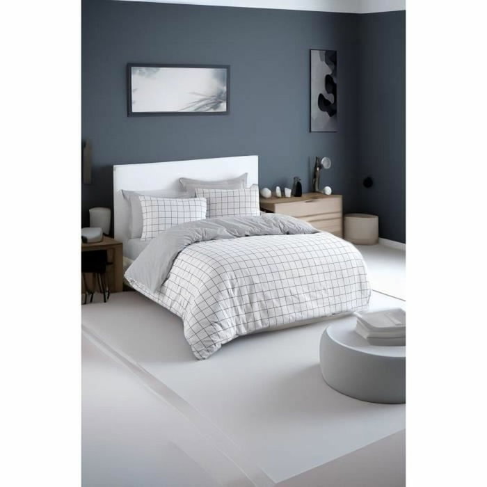 BigBuy Home Parure de couette Gris et Blanc - 220 x 240 cm, 3 pièces