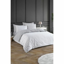 BigBuy Home Parure de couette Gris et Blanc - 220 x 240 cm, 3 pièces