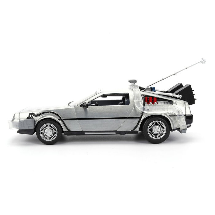 JADA TOYS Replica DeLorean Hollywood Rides Time Machine 40ème Anniversaire Retour vers le Futur - Modèle 1:24 en Métal avec Portes Ouvrantes, Lumière et Boîte Collection