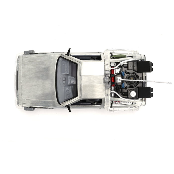 JADA TOYS Replica DeLorean Hollywood Rides Time Machine 40ème Anniversaire Retour vers le Futur - Modèle 1:24 en Métal avec Portes Ouvrantes, Lumière et Boîte Collection