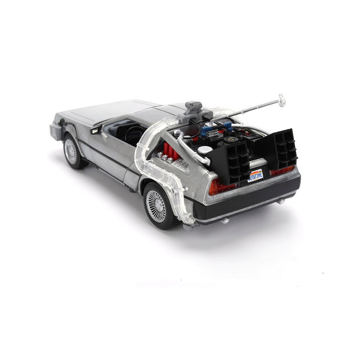 JADA TOYS Replica DeLorean Hollywood Rides Time Machine 40ème Anniversaire Retour vers le Futur - Modèle 1:24 en Métal avec Portes Ouvrantes, Lumière et Boîte Collection