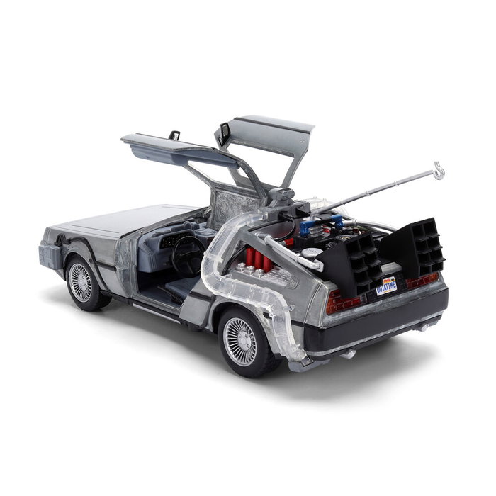 JADA TOYS Replica DeLorean Hollywood Rides Time Machine 40ème Anniversaire Retour vers le Futur - Modèle 1:24 en Métal avec Portes Ouvrantes, Lumière et Boîte Collection