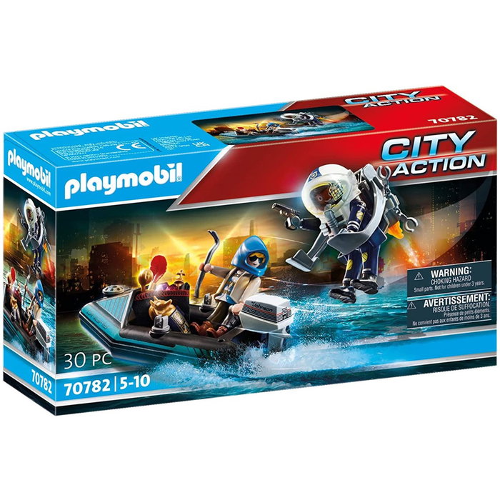 Playmobil Policía Mochila Propulsora: Detención del Ladrón de Arte - Set de 30 pièces avec barco flottant et 2 figurines Playmobil Policía Mochila Propulsora: Detención del Ladrón de Arte - Set de 30 pièces avec barco flottant et 2 figurines