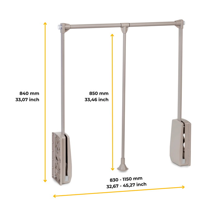Emuca Penderie rabattable pour armoire Hang, 830 - 1150, Peint gris pierre, Acier et Plastique.