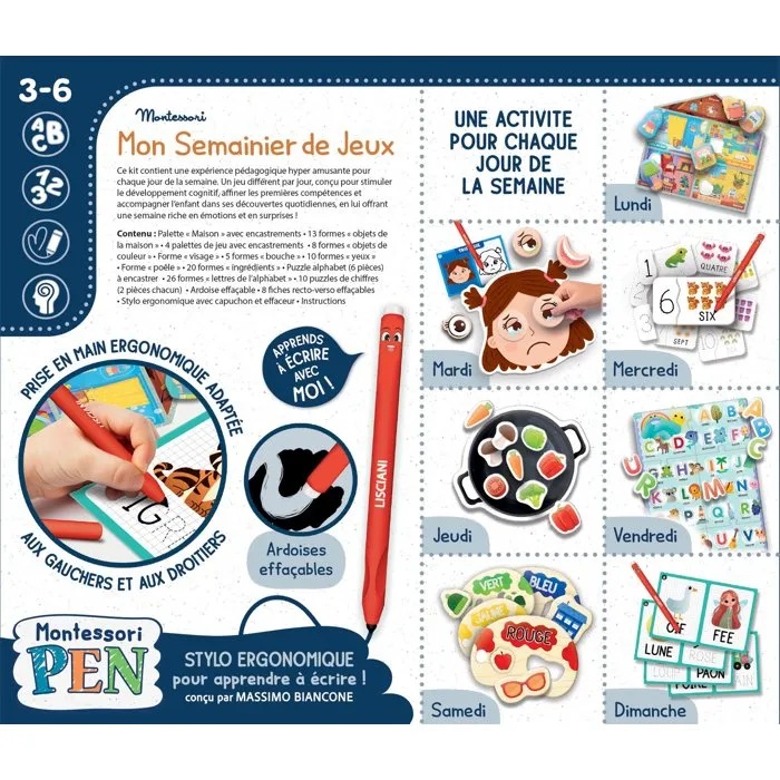 Liscianigiochi Montessori Pen Mon Semainier de Jeux - Jeu Éducatif d'Activités Quotidiennes pour le Développement Cognitif - À Partir de 3 ans