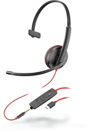 Poly Blackwire 3215 USB-C, Micro-casque Monaural Noir
