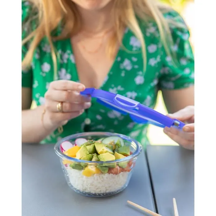 Pyrex - Lot de 3 boîtes repas en verre rond Cook & Go 0,7 L avec couvercle hermétique - Résistant chocs thermiques, sans BPA, -40°C à +350°C