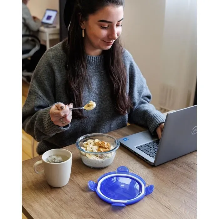 Pyrex - Lot de 3 boîtes repas en verre rond Cook & Go 0,7 L avec couvercle hermétique - Résistant chocs thermiques, sans BPA, -40°C à +350°C