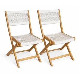 AWANA Lot de 2 chaises de jardin pliantes - Bois d'acacia certifié FSC avec cordage tressé - 52 x 48 x 85 cm