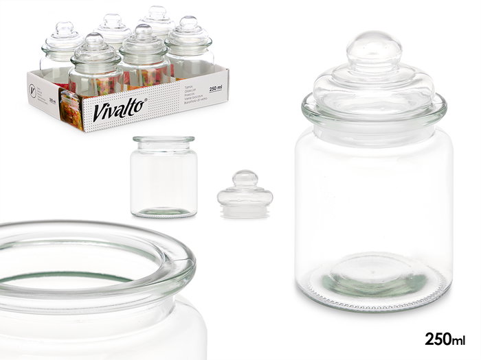 VIVALTO Tarro rond lisse avec couvercle en verre 250ml VIVALTO Tarro rond lisse avec couvercle en verre 250ml
